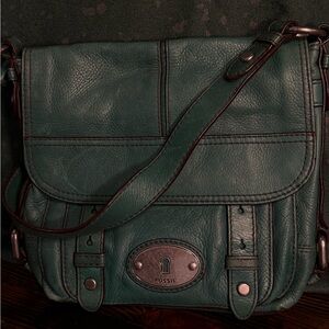 Fossil Teal Pebbled Leather crossbody - well loved